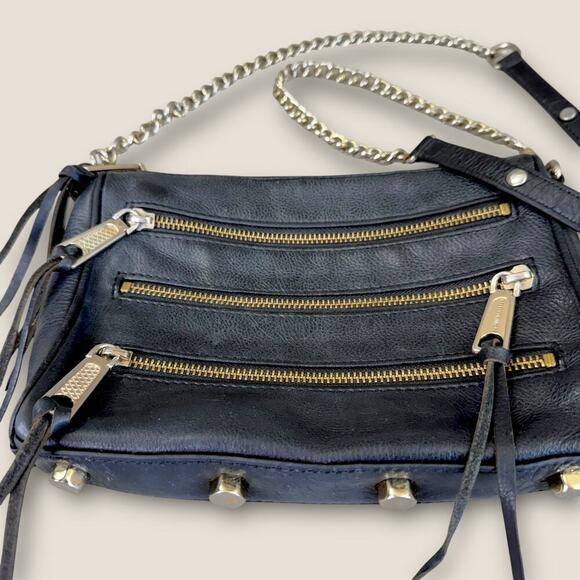 Rebecca Minkoff Leather Crossbody Shoulder Mini Bag Adjust Chain Strap Multi Zip - Picture 4 of 14